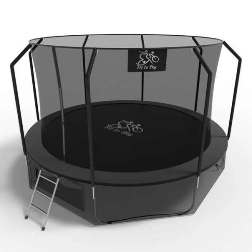 Батут FitToSky 183см з внутрішньою сіткою та драбинкою чорний