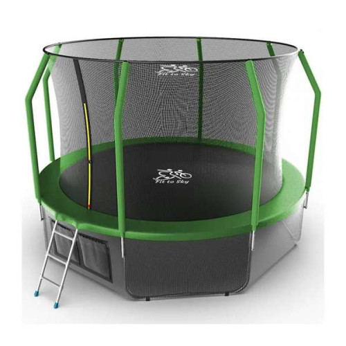 Батут FitToSky 183см с внутренней сеткой и лесенкой зеленый