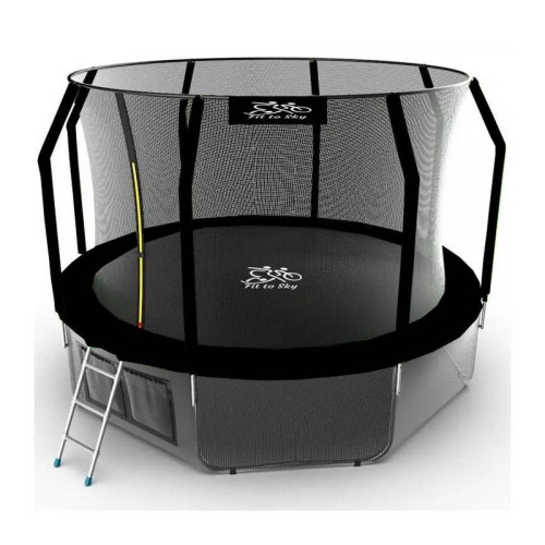Батут FitToSky 374см с внутренней сеткой и лесенкой черный