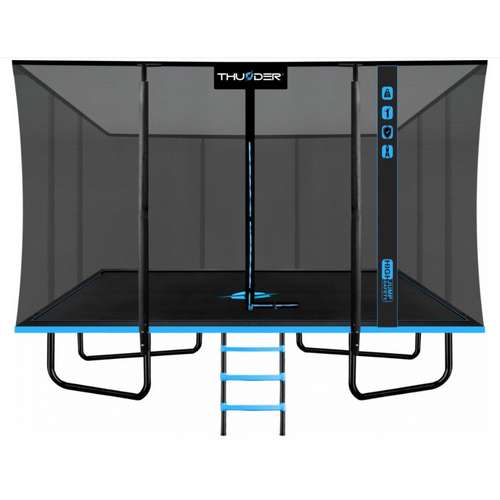 Батут прямоугольный 244×366 см THUNDER OUTSIDE PHENOM с наружной сеткой черно-голубой