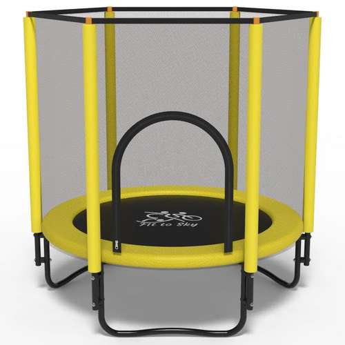 Невеличкий дитячий батут FitToSky 152см Black з сіткою жовтий