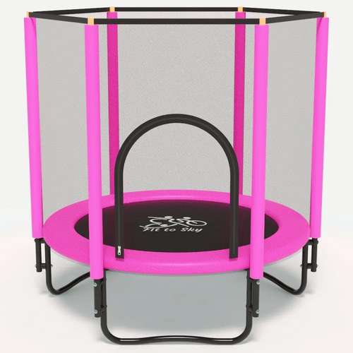 Детский небольшой батут FitToSky 152см Black с сеткой розовый