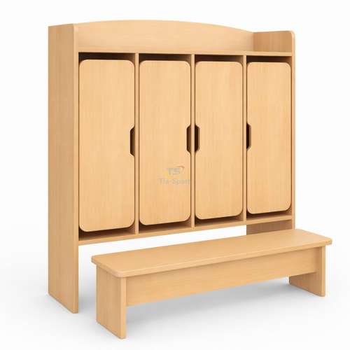 Гардеробный шкаф на 4 отделения с выдвижной лавкой