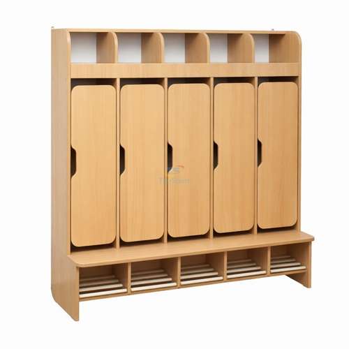 Гардеробный шкаф на 5 отделений с выдвижной лавкой