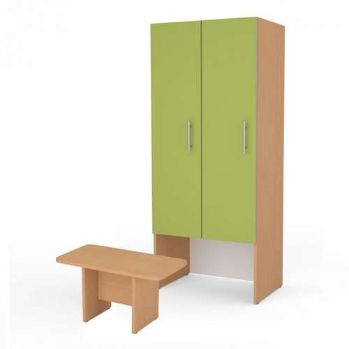 Комплект Шкаф детский для одежды на 2 секции + скамейка в садик