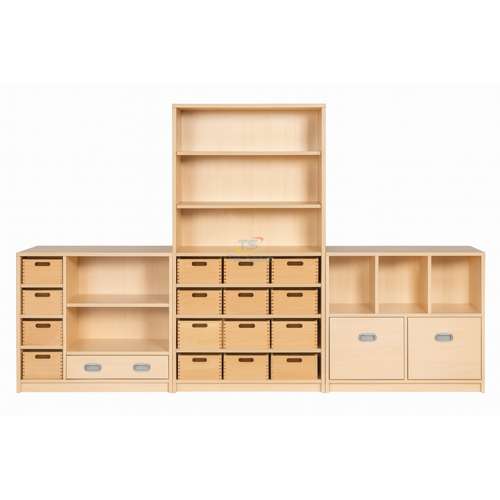 Комплект шкаф для учебных материалов с фанерными ящиками и открытыми полками (306×80/160×45 см)