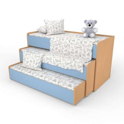 Детская кровать телескопическая на 3 яруса для сада 140х60 голубая