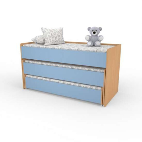 Детская кровать телескопическая на 3 яруса для сада 140х60 голубая ✅ хорошие характеристики Детская кровать телескопическая на 3 яруса для сада 140х60 голубая ✅ хорошие характеристики