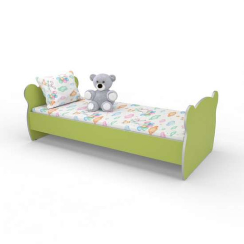 Детская кровать одноярусная для садика 140х70 зеленая с фигурными изголовьями