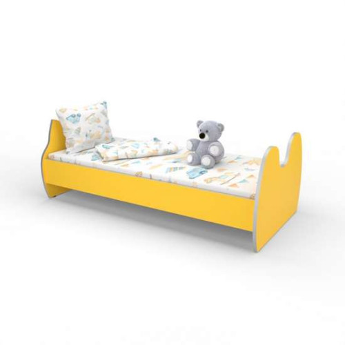 Детская кроватка одноярусная для садика 140х70 желтая с фигурными изголовьями