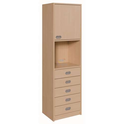 Одинарный шкаф для учебных материалов с ящиками (52×190×45 см)