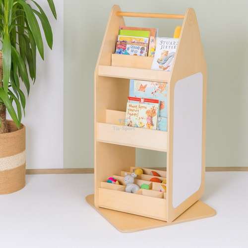 Поворотный книжный шкаф Монтессори с доской для письма