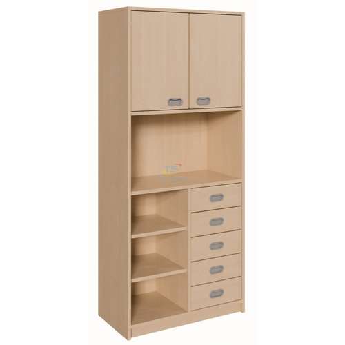 Шкаф для учебных материалов с ящиками и открытыми полками (102×160×45 см)