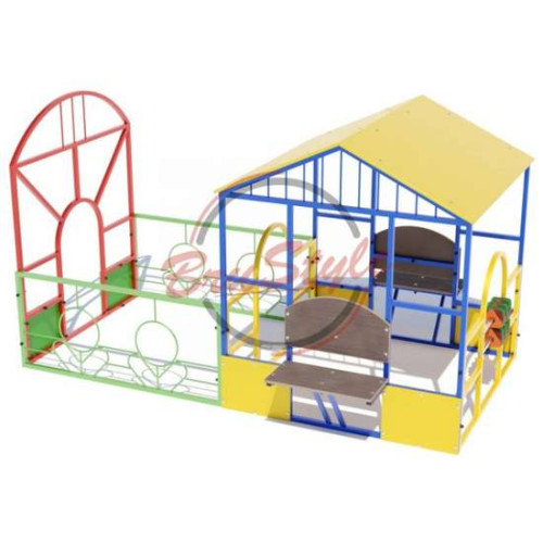 Дитячий ігровий металевий комплекс з ігровими елементами та лавками в садок або на майданчик