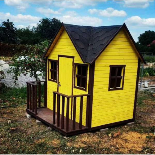 Дитячий дерев'яний будиночок жовтий "Деревушка" Дитячий дерев'яний будиночок жовтий "Деревушка"