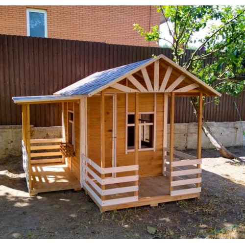 Деревянный домик-беседка игровой с 2 верандами