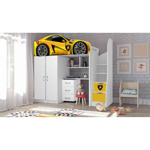 Компактні меблі в дитячу кімнату BED-ROOM №1 Феррарі (оранж) зі столом і шафою