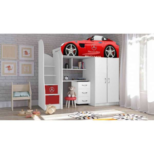 Функціональні дитячі меблі BED-ROOM №1 Мерседес (червона) зі столом і шафою