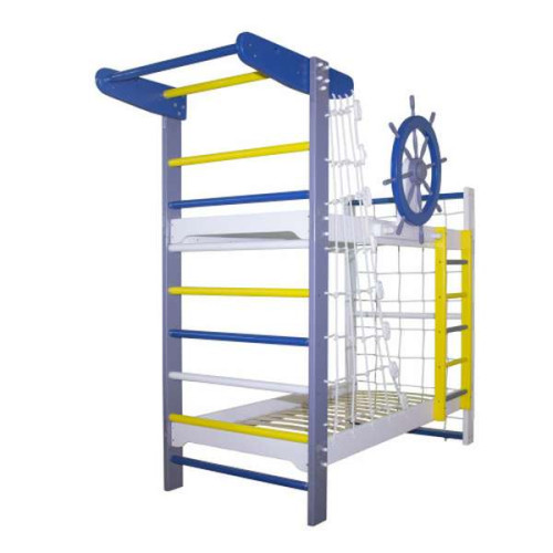 Двухъярусная кровать Морской Пират со штурвалом бело-голубая мальчикам