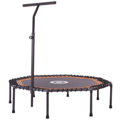Фитнес батут для джампинга восьмиугольный с ручкой ø122см черный оранжевый