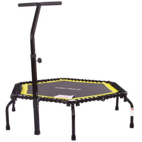 Фитнес батут для джампинга складной шестиугольный с ручкой ø140см черно-салатовый
