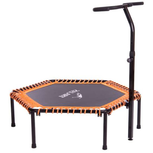 Фитнес батут для джампинга шестиугольный с ручкой ø127см черный оранжевый