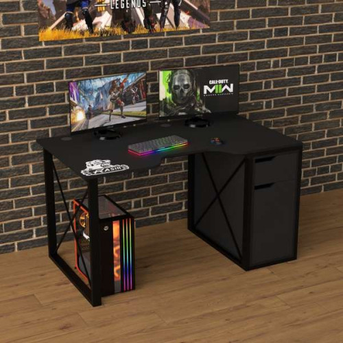 Геймерский лофт стол Rasin RS-17 черный (кромка разного цвета) со шкафчиком