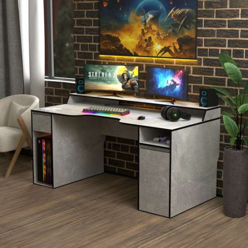 Геймерский игровой стол Rasin RS-27 индастриал (кромка разного цвета) с полочкой для монитора и тумбой
