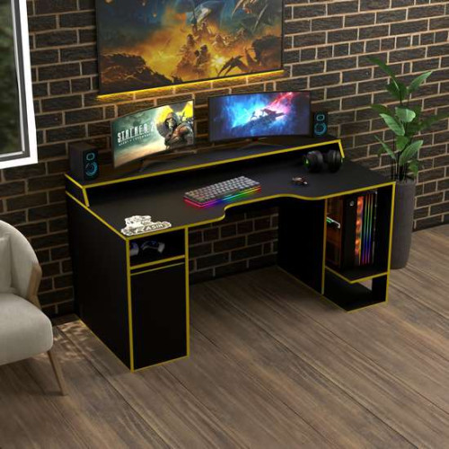 Игровой стол для геймеров Rasin RS-28 черный+желтый (кромка разного цвета) с полочкой для монитора и тумбой ✅ хорошие характеристики Игровой стол для геймеров Rasin RS-28 черный+желтый (кромка разного цвета) с полочкой для монитора и тумбой ✅ хорошие характеристики фото1