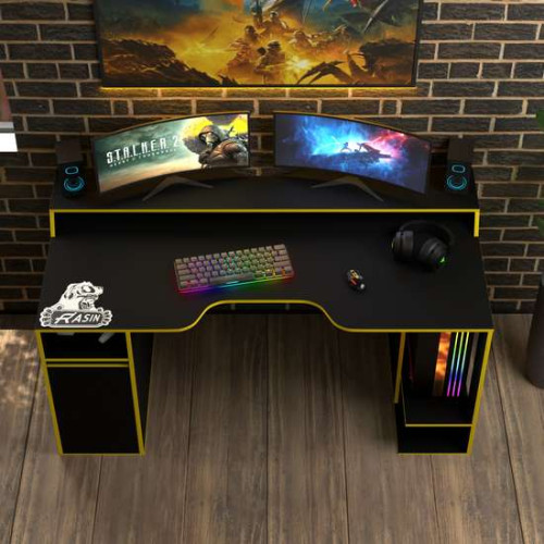 Игровой стол для геймеров Rasin RS-28 черный+желтый (кромка разного цвета) с полочкой для монитора и тумбой ✅ хорошие характеристики Игровой стол для геймеров Rasin RS-28 черный+желтый (кромка разного цвета) с полочкой для монитора и тумбой ✅ хорошие характеристики фото2