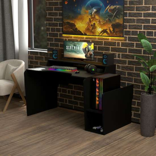 Стол для геймеров Rasin RS-30 черный (кромка разного цвета) игровой с полочкой для монитора