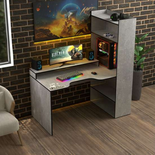 Геймерский стол игровой Rasin RS-31 индастриал (кромка разного цвета) с полочкой для монитора и шкафом