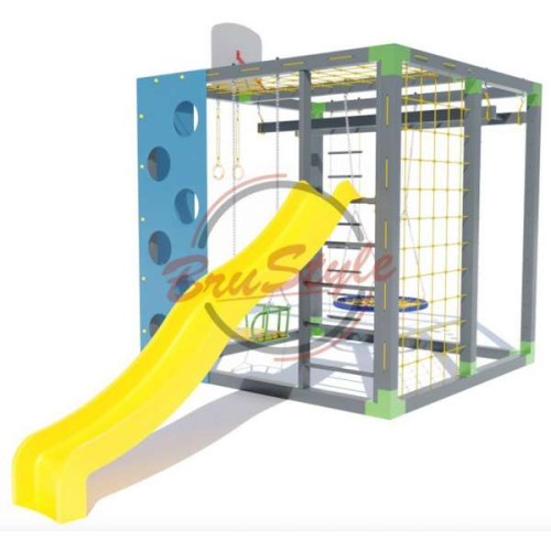 Детский гимнастический комплекс Куб с пластиковой горкой Детский гимнастический комплекс Куб с пластиковой горкой