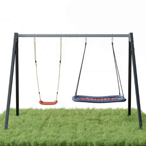 Прямоугольные качели гнездо на канатах с пластиковыми качелями на каркасе уличная