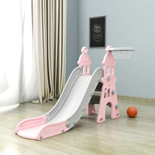 Дитяча гірка для дому 2в1 Castle рожево-сіра 140 см