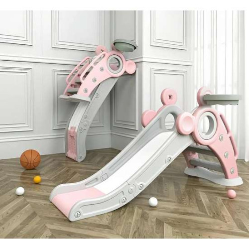 Пластикова складна дитяча гірка Mickey Рожево-біла 115 см з баскетбольним кільцем