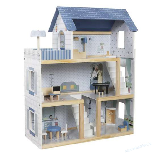 Игровой детский деревянный кукольный домик Вилла Толедо голубой