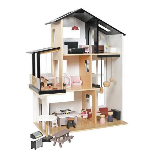 Деревянный кукольный домик в стиле ЛОФТ Вилла Тоскана + мебель