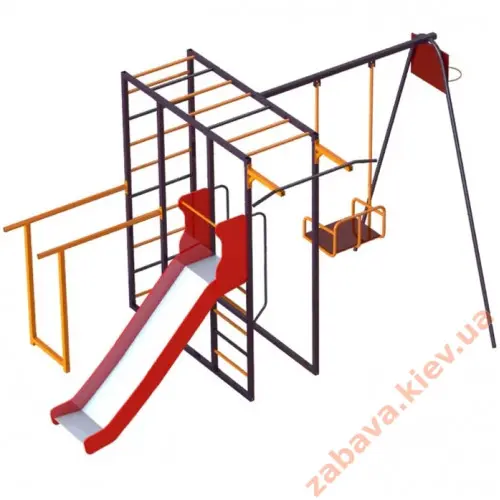 Дельфін дитячий майданчик з брусами гіркою та гойдалками