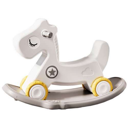 Лошадка качели серая на колесах без ручки