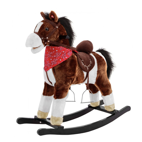 Лошадка качалка детская Ramiz со звуками и движениями хвостиком коричневая 73см