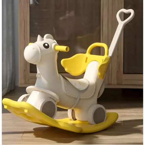 Детская лошадка-качалка с музыкальной колонкой 3в1 Beny желто-серый