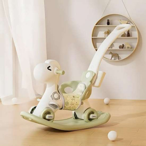 Детская лошадка качалка с подсветкой 3в1 Glowy салатово-белая