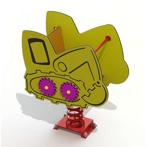 Качалка на пружине Бульдозер фиолетово-желтая с HDPE пластика Качалка на пружине Бульдозер фиолетово-желтая с HDPE пластика