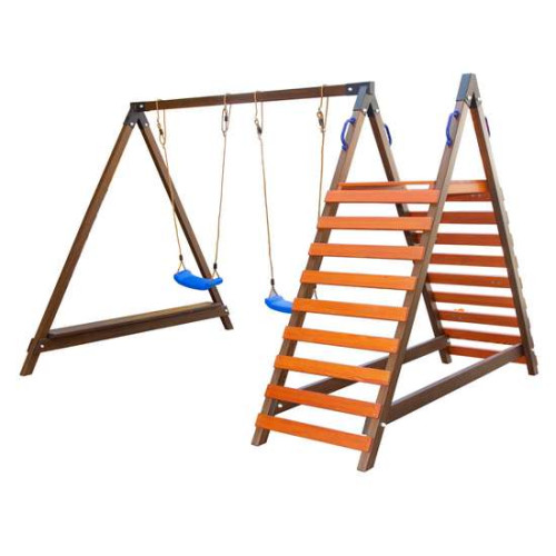 Детские качели уличные со скалолазкой и лавочкой в тонировке PRO
