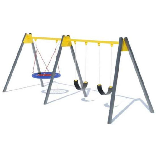 Современные качели комбинированные с круглым сиденьем и 2 мягкими уличным на каркасе Современные качели комбинированные с круглым сиденьем и 2 мягкими уличным на каркасе