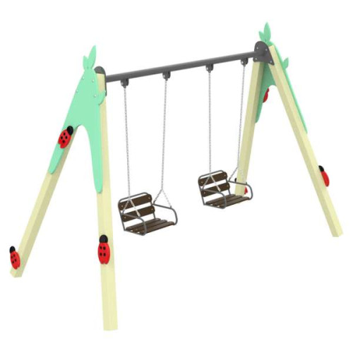 Качеля "Божья коровка" детская деревянный каркас с подвесными сидениями