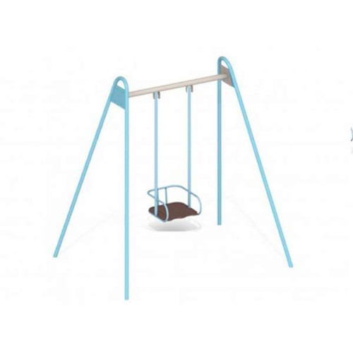 Детские одинарные качели на металлическом каркасе голубые уличные