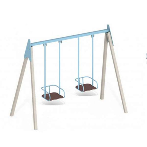 Детские двойные качели на металлическом каркасе уличные