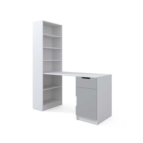 Детский компьютерный стол LONDON белый с серым с тумбой и полочками